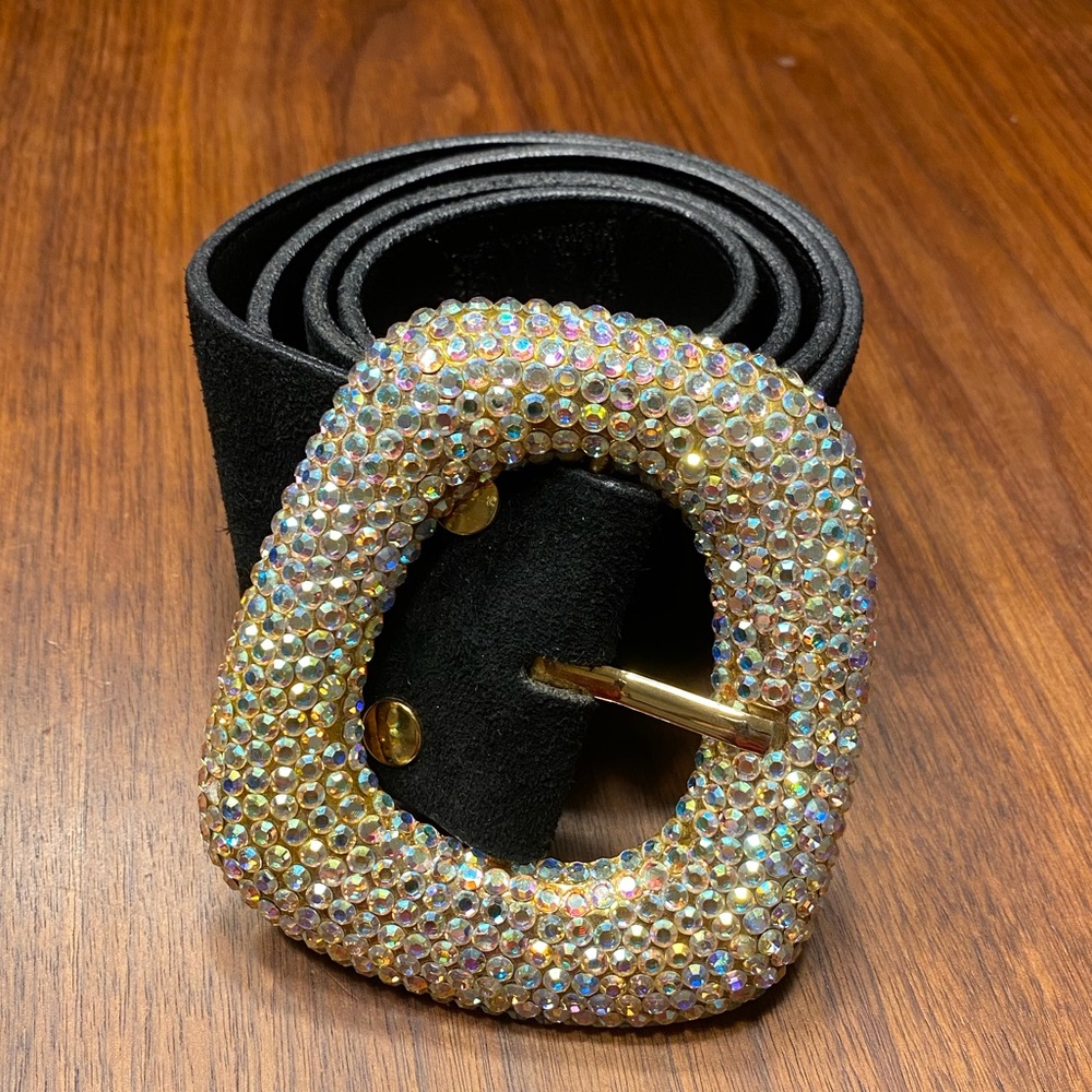 Vintage Suede Large Rhine Stone buckle belt